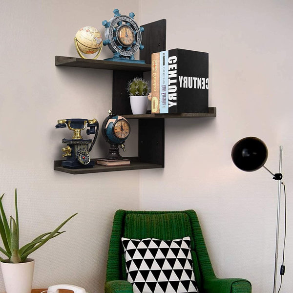 Latitude Run® Corner Wall Shelf Rustic Wood Corner Floating Shelves